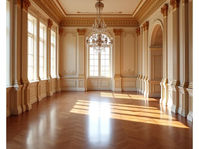 A luxurious and spacious event venue with modern decor, set up for a gala dinner