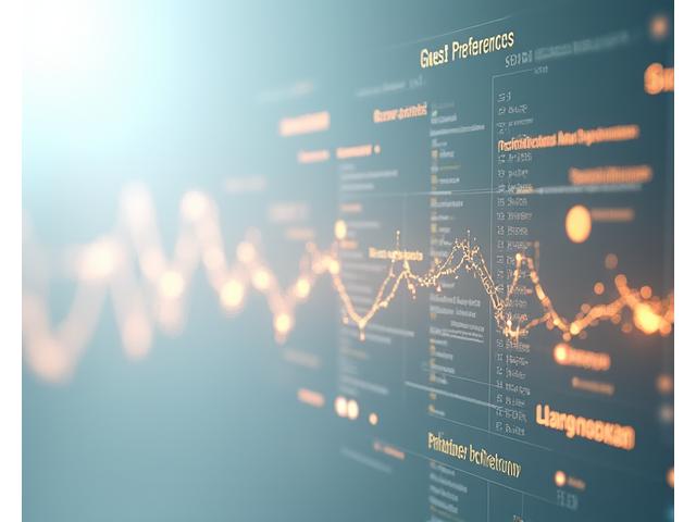 A sleek digital dashboard displaying guest preference data and predictive analytics, with subtle hotel branding.