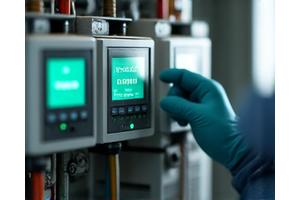 Technician inspecting a clean, modern HVAC system control panel, emphasizing efficiency and unseen operations.