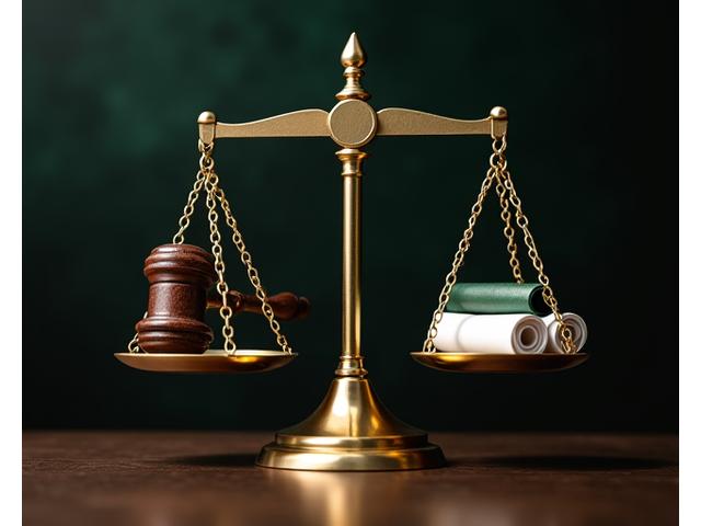 A balanced scale with legal gavels and documents on either side, representing fairness, limitations, and legal considerations in hospitality agreements.