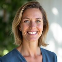Portrait of Dr. Elara Thorne, a serene and wise female wellness practitioner with kind eyes and a warm smile, wearing professional yet comfortable attire, reflecting expertise and empathy.